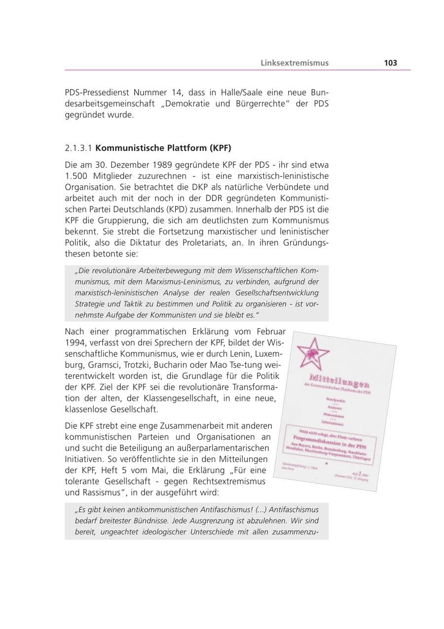 Seite 104 des Verfassungsschutzbericht 2001 Bayern