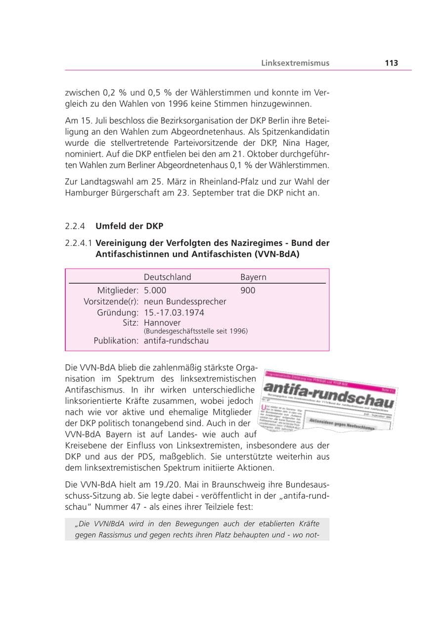 Seite 114 des Verfassungsschutzbericht 2001 Bayern