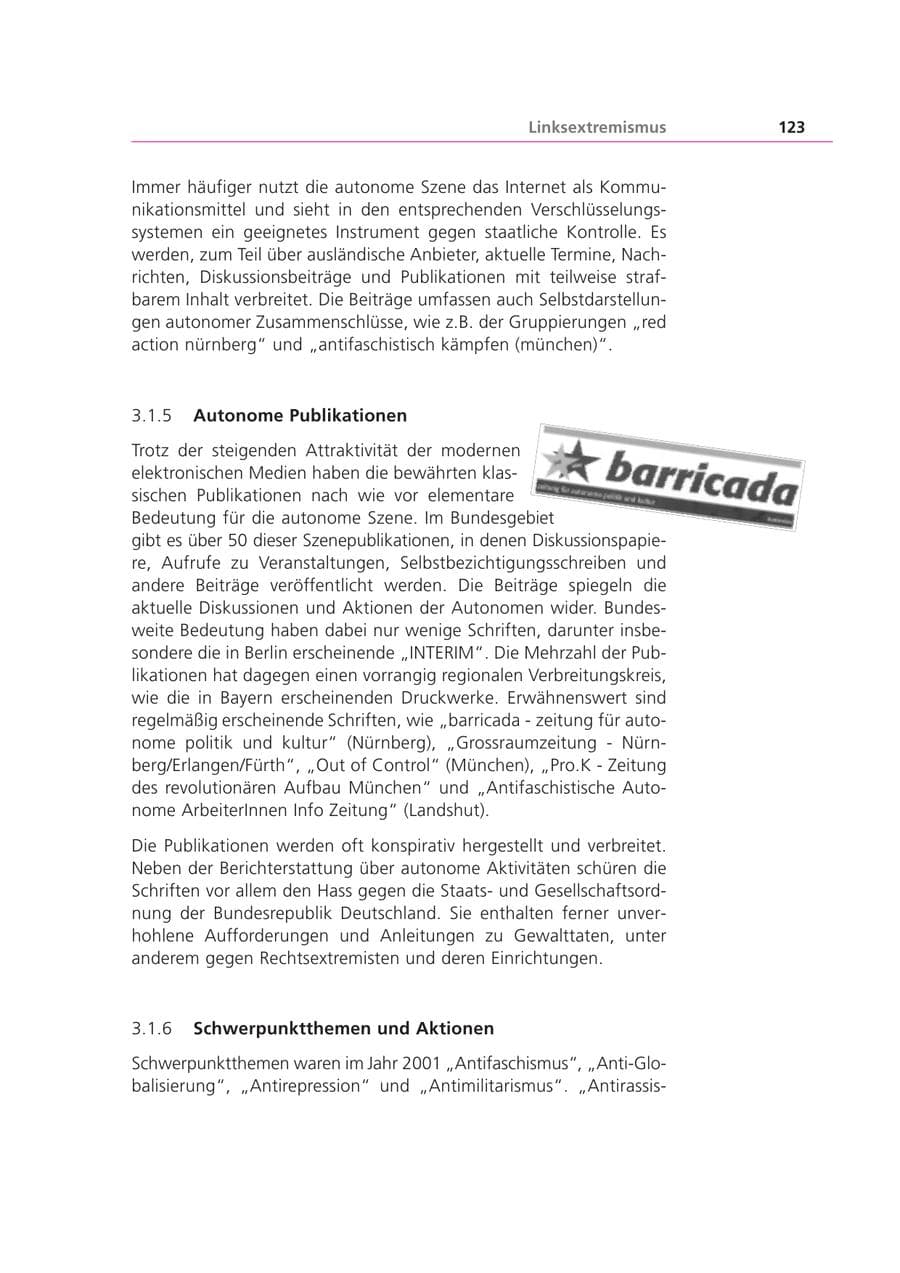 Seite 124 des Verfassungsschutzbericht 2001 Bayern