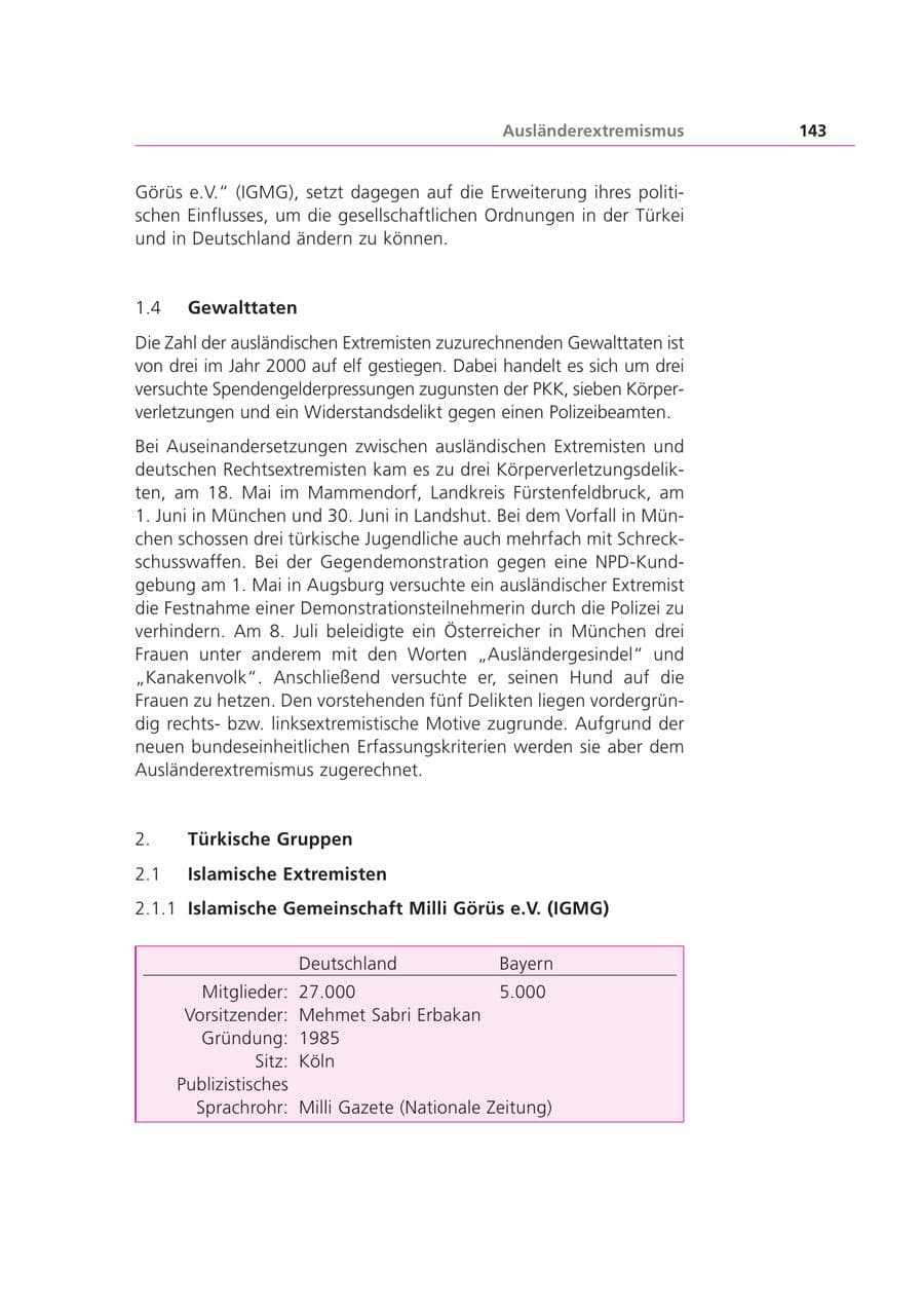 Seite 144 des Verfassungsschutzbericht 2001 Bayern