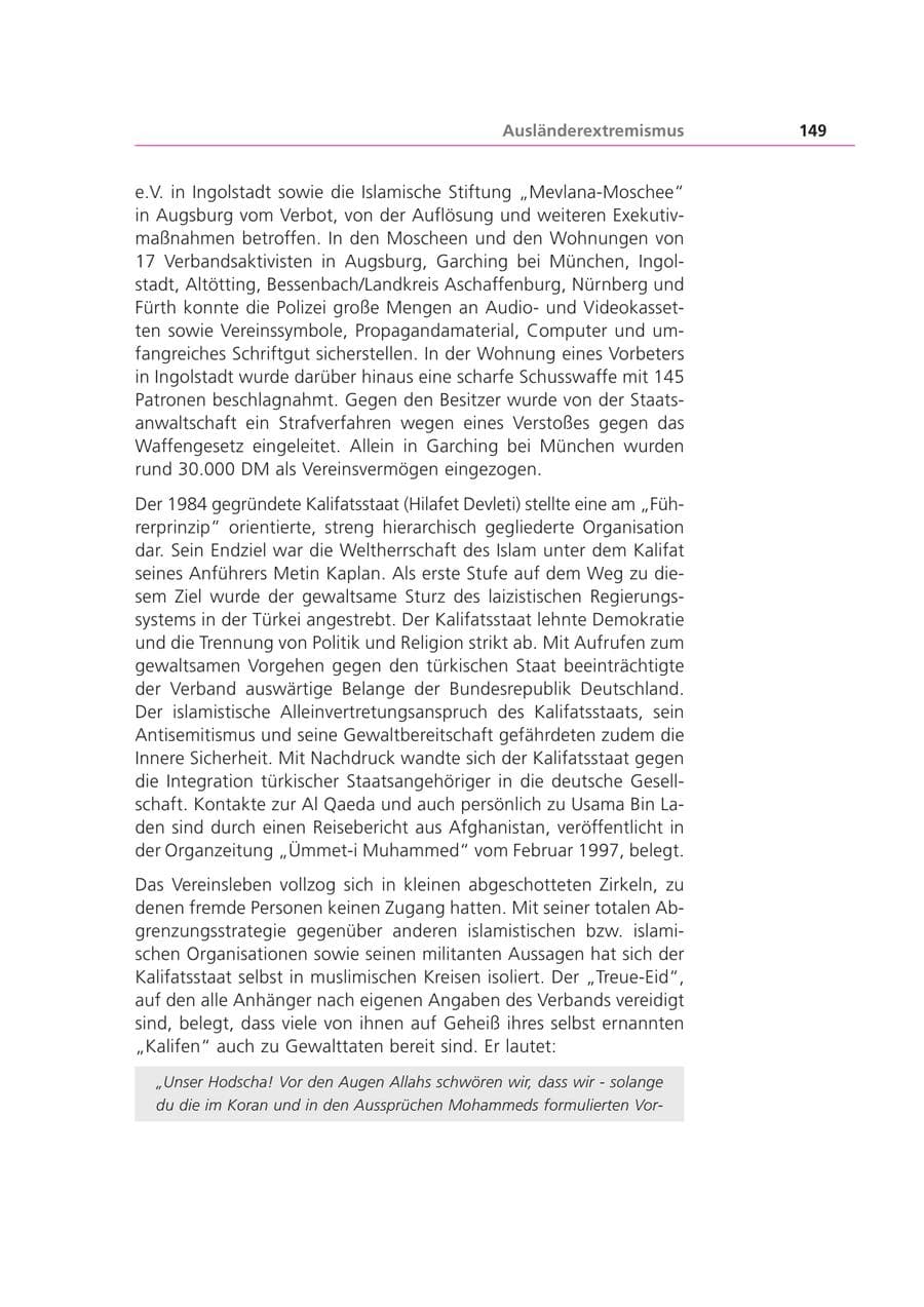 Seite 150 des Verfassungsschutzbericht 2001 Bayern