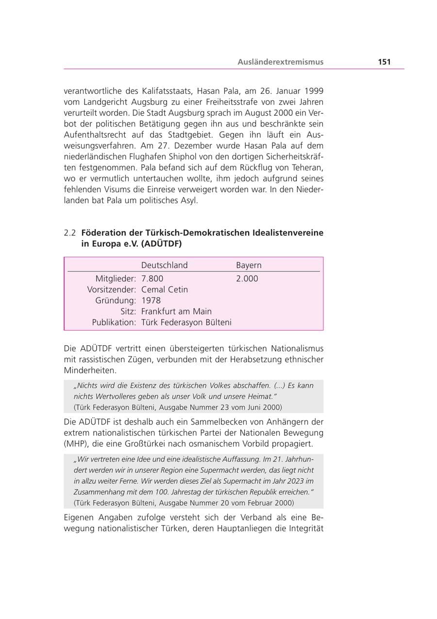 Seite 152 des Verfassungsschutzbericht 2001 Bayern
