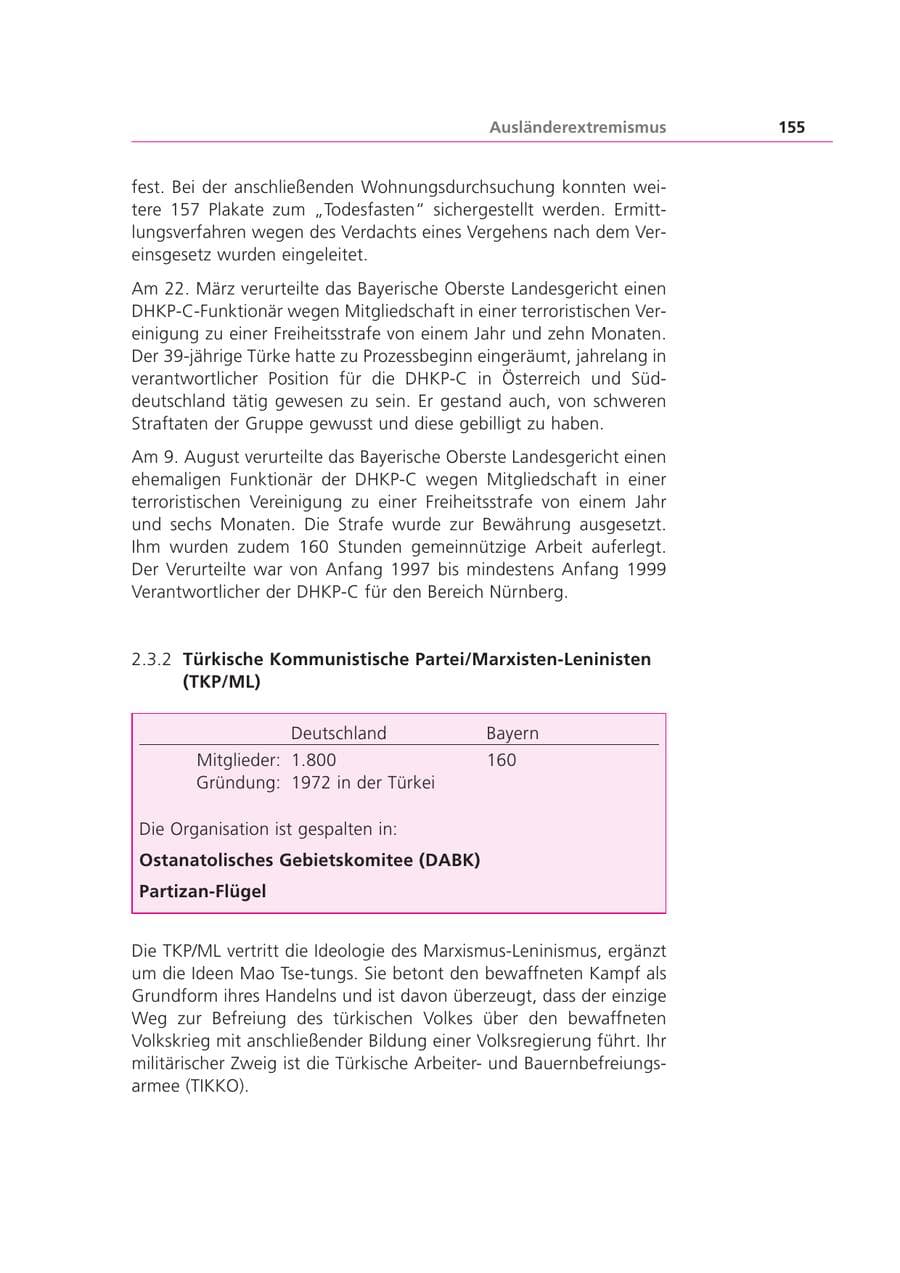Seite 156 des Verfassungsschutzbericht 2001 Bayern