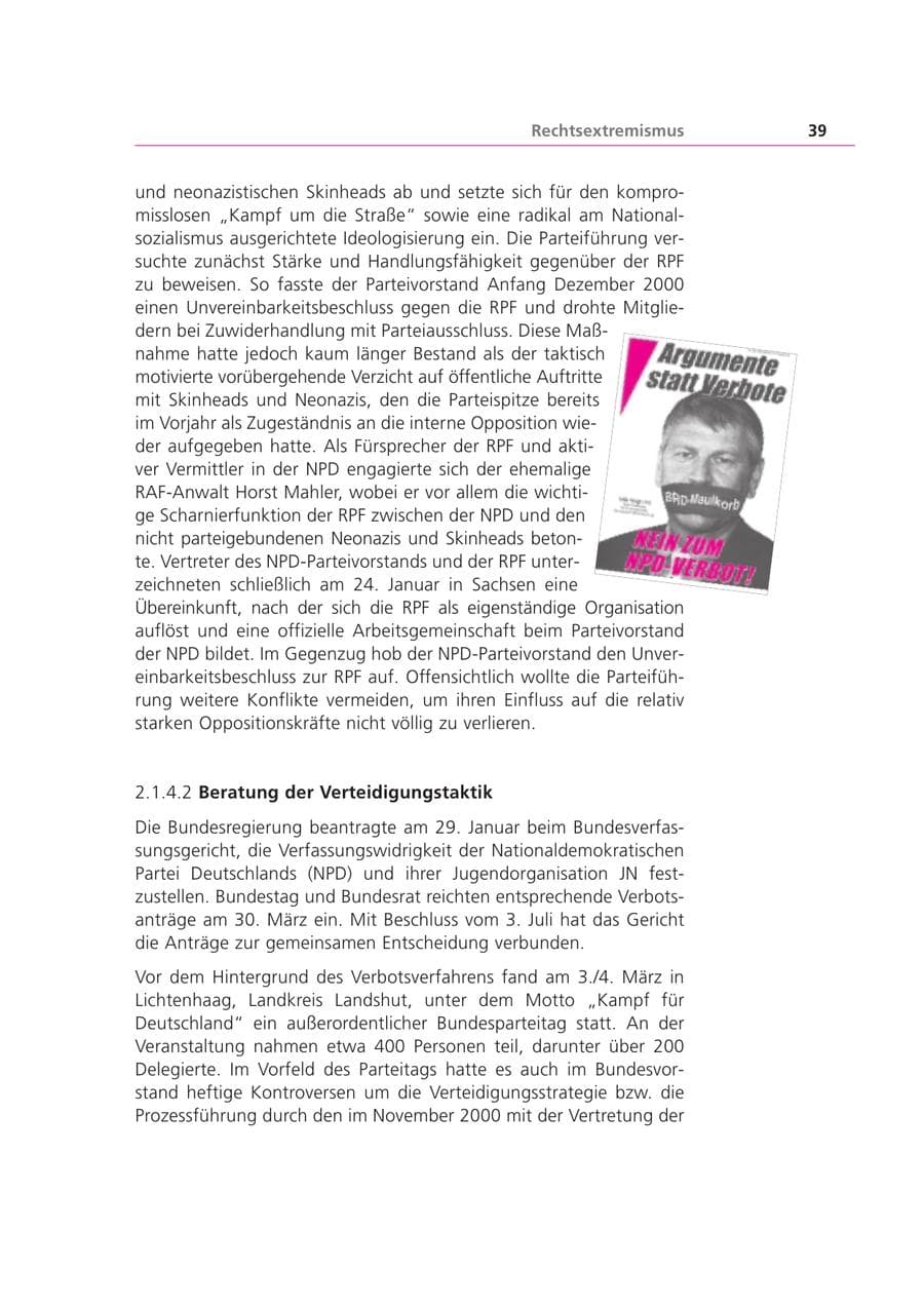 Seite 40 des Verfassungsschutzbericht 2001 Bayern