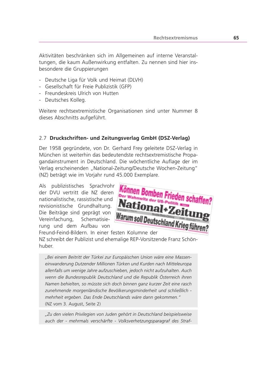 Seite 66 des Verfassungsschutzbericht 2001 Bayern
