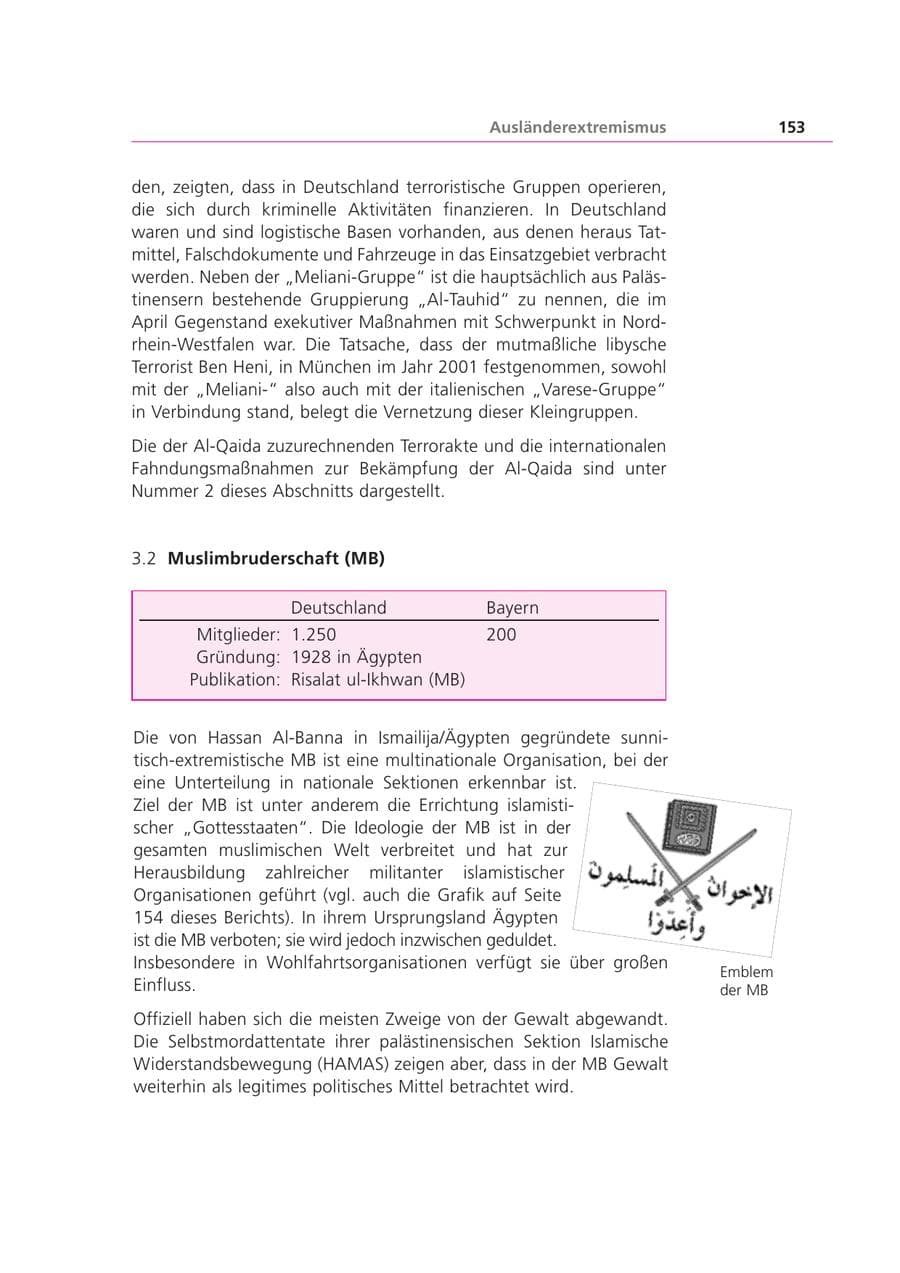 Seite 153 des Verfassungsschutzbericht 2002 Bayern