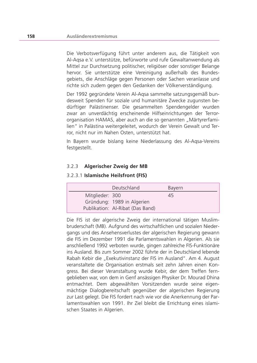 Seite 158 des Verfassungsschutzbericht 2002 Bayern