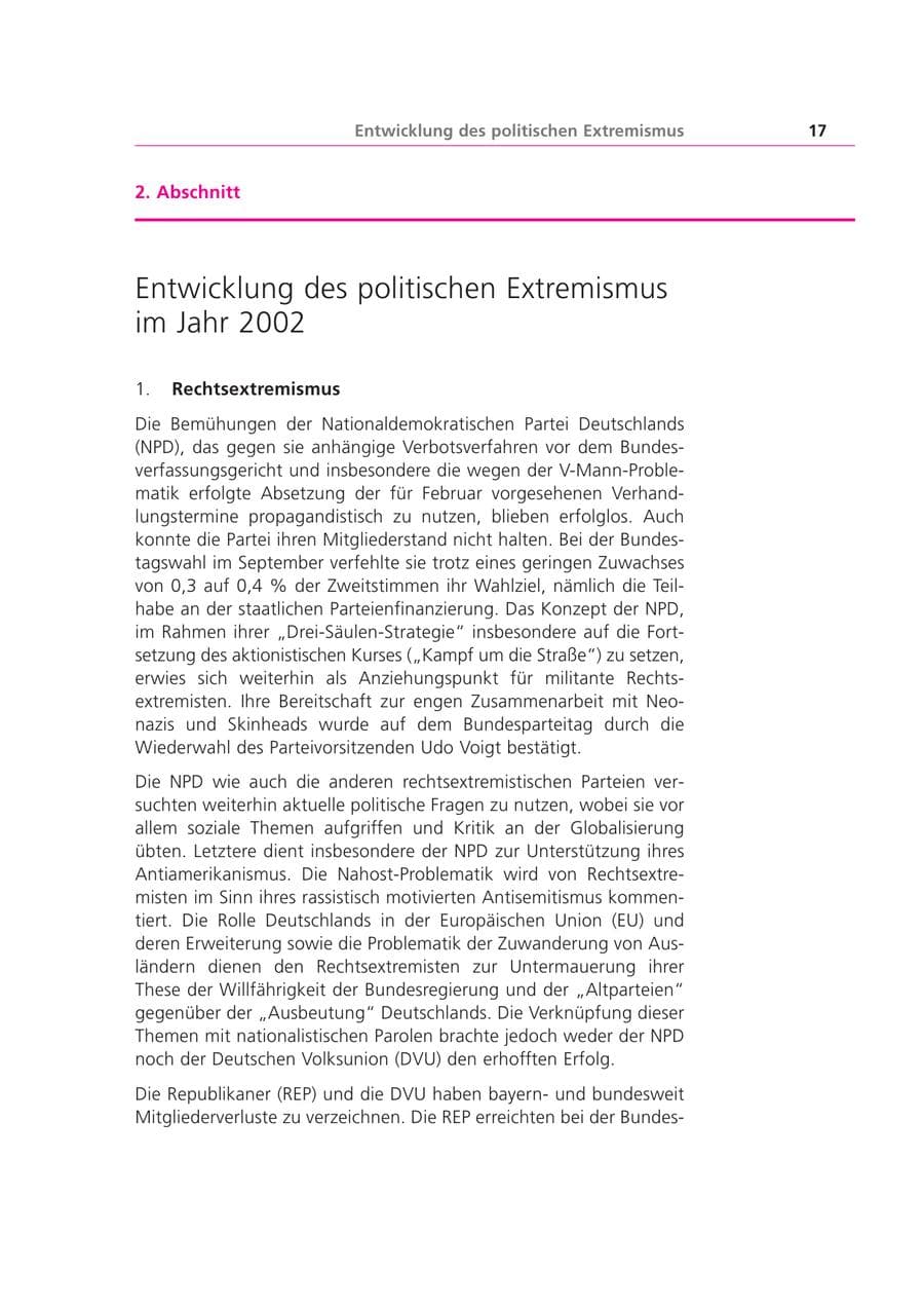 Seite 17 des Verfassungsschutzbericht 2002 Bayern