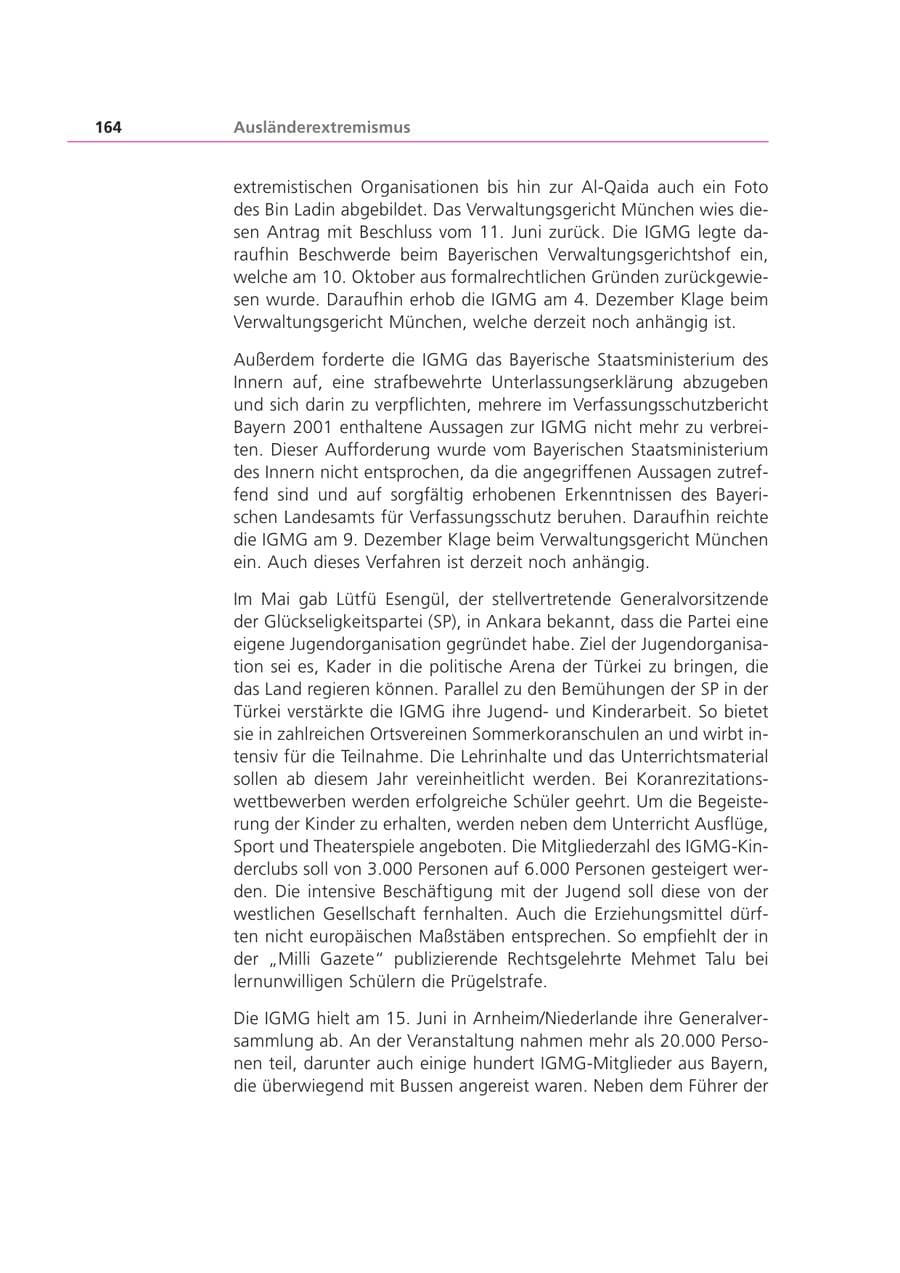 Seite 164 des Verfassungsschutzbericht 2002 Bayern