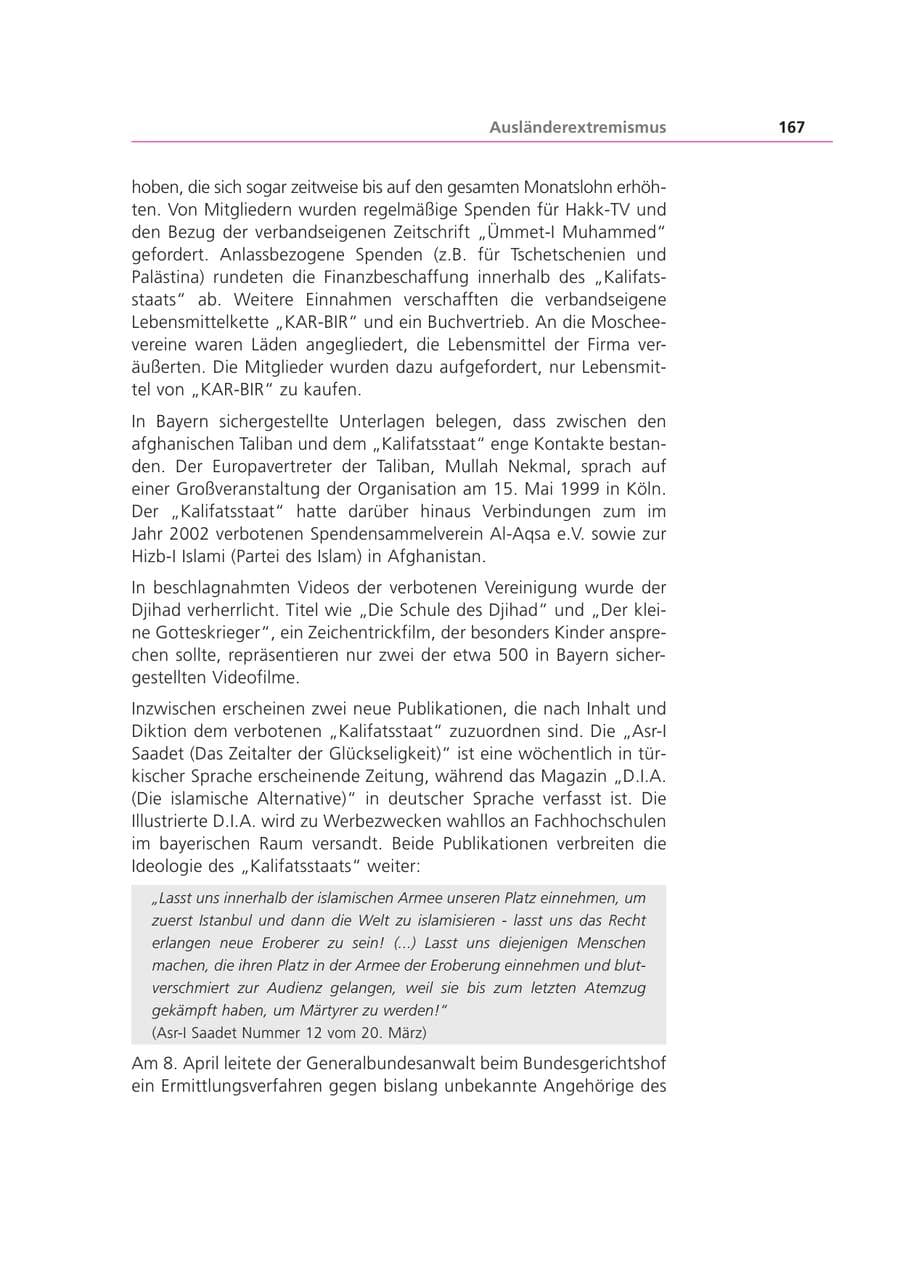 Seite 167 des Verfassungsschutzbericht 2002 Bayern