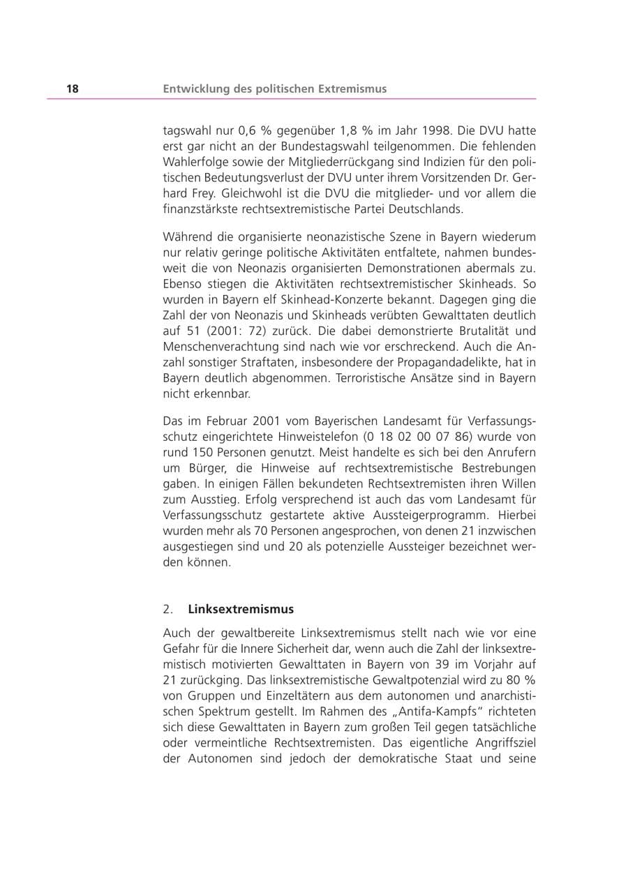 Seite 18 des Verfassungsschutzbericht 2002 Bayern