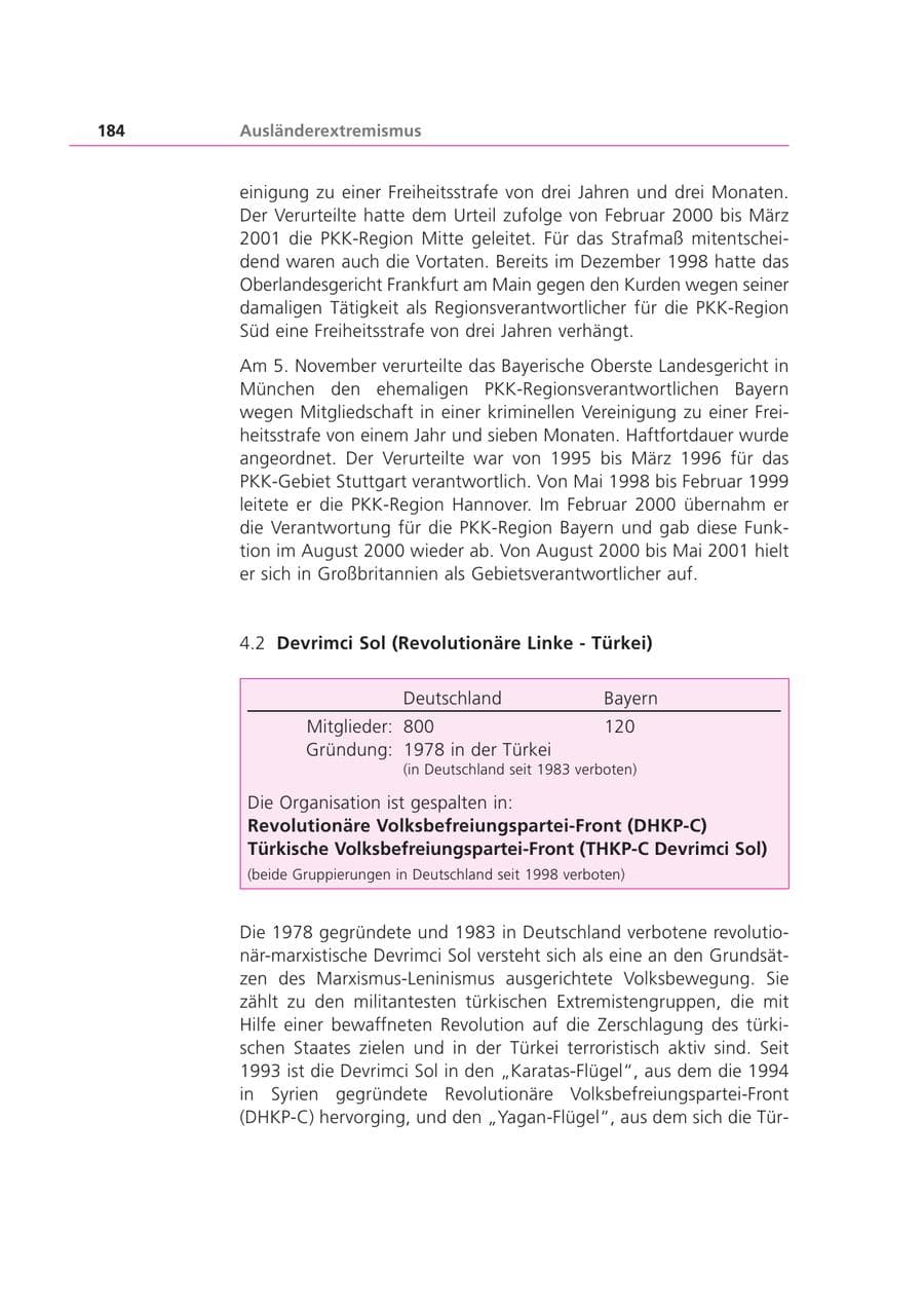 Seite 184 des Verfassungsschutzbericht 2002 Bayern