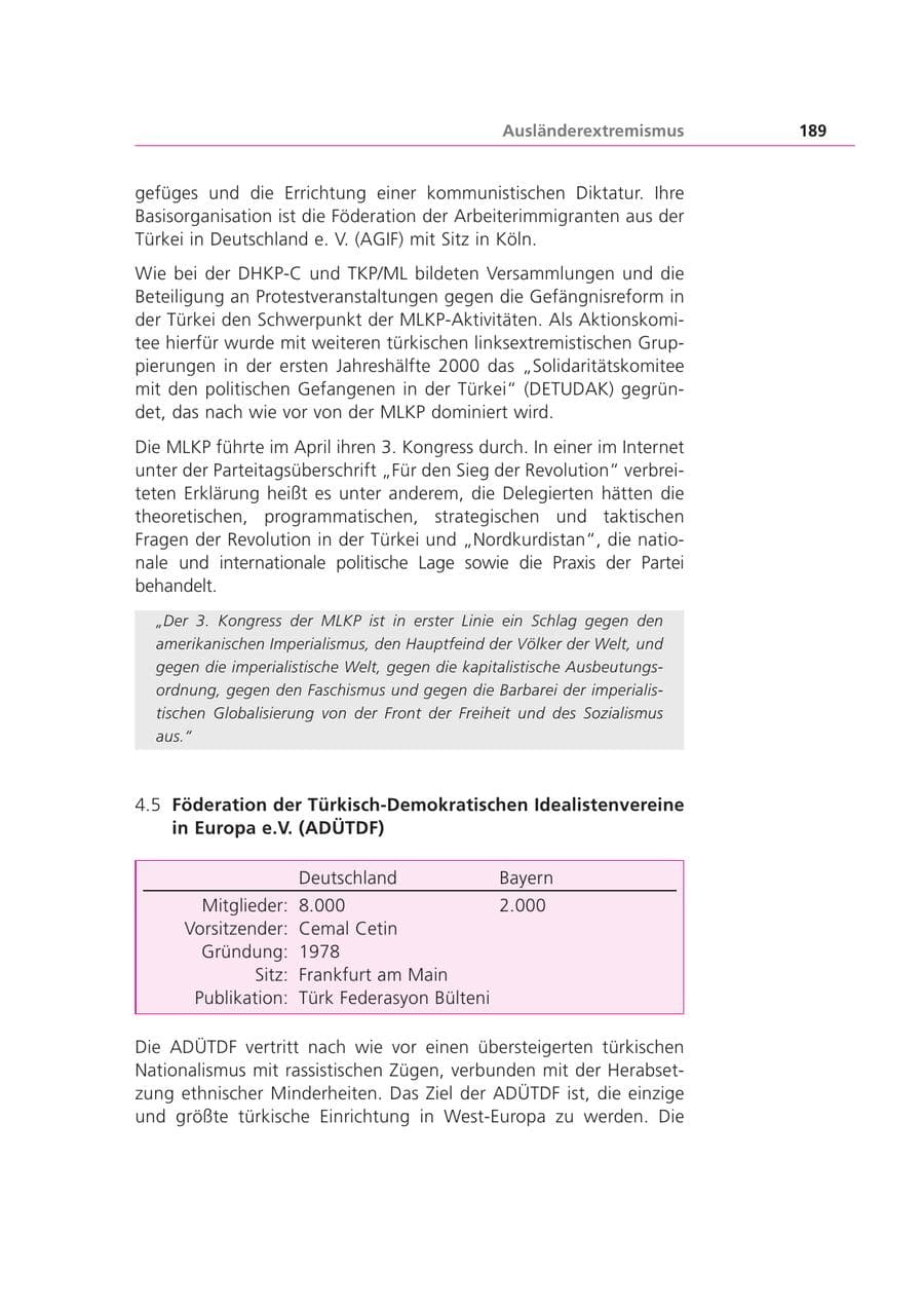 Seite 189 des Verfassungsschutzbericht 2002 Bayern