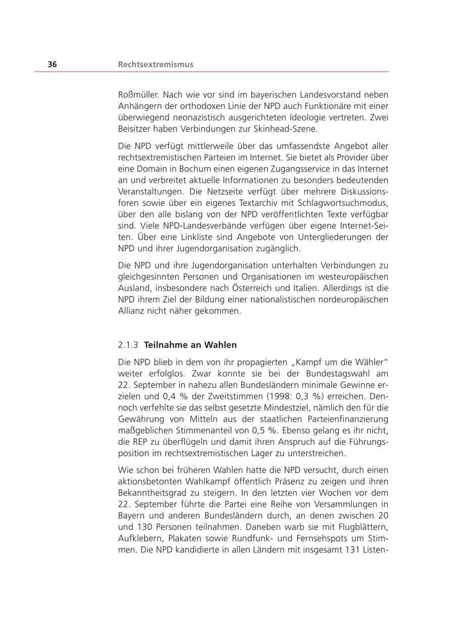 Seite 36 des Verfassungsschutzbericht 2002 Bayern