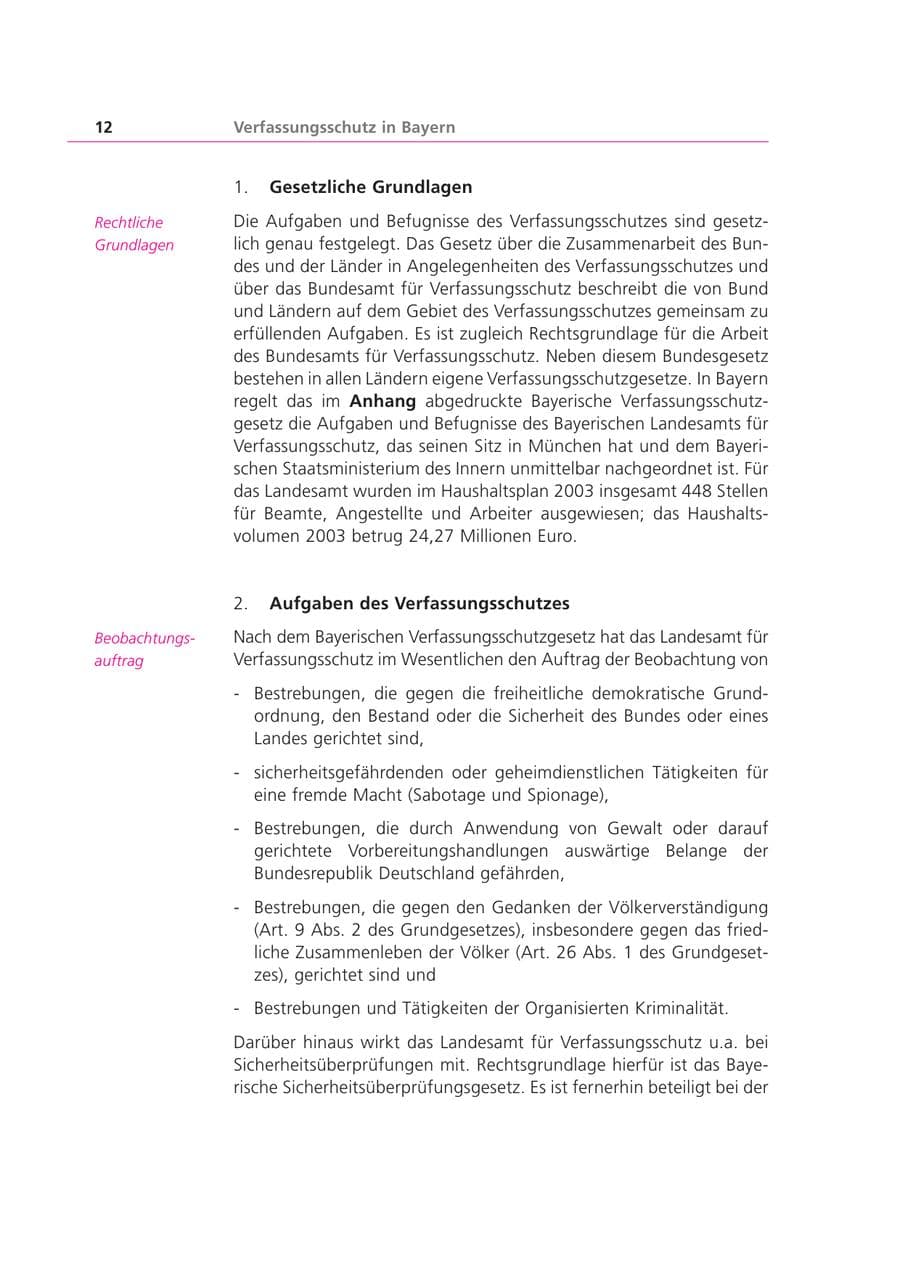 Seite 12 des Verfassungsschutzbericht 2003 Bayern