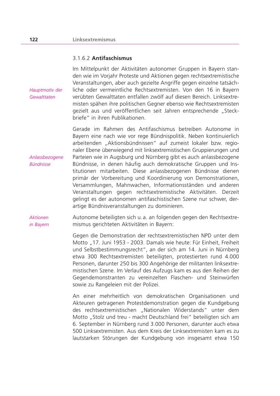 Seite 122 des Verfassungsschutzbericht 2003 Bayern
