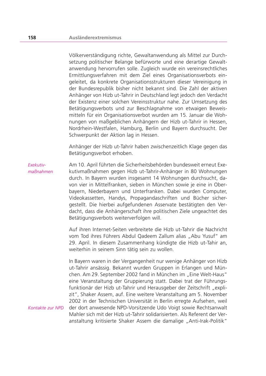Seite 158 des Verfassungsschutzbericht 2003 Bayern