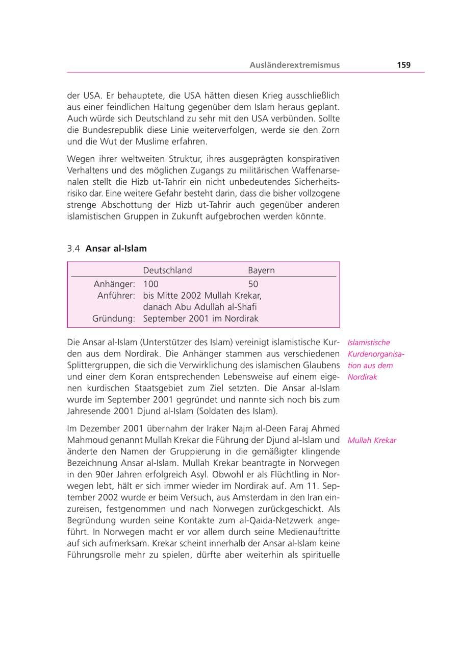 Seite 159 des Verfassungsschutzbericht 2003 Bayern