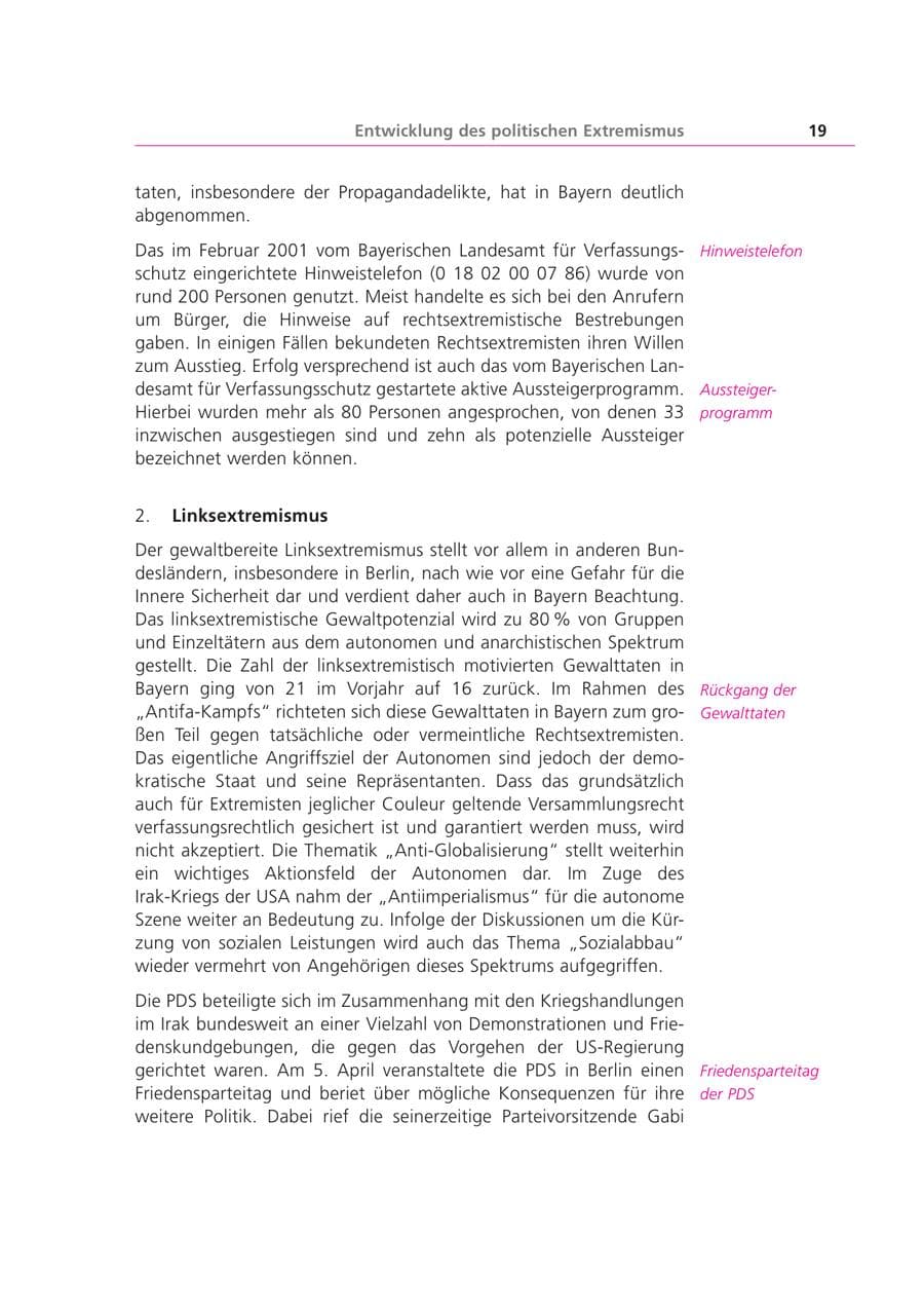 Seite 19 des Verfassungsschutzbericht 2003 Bayern