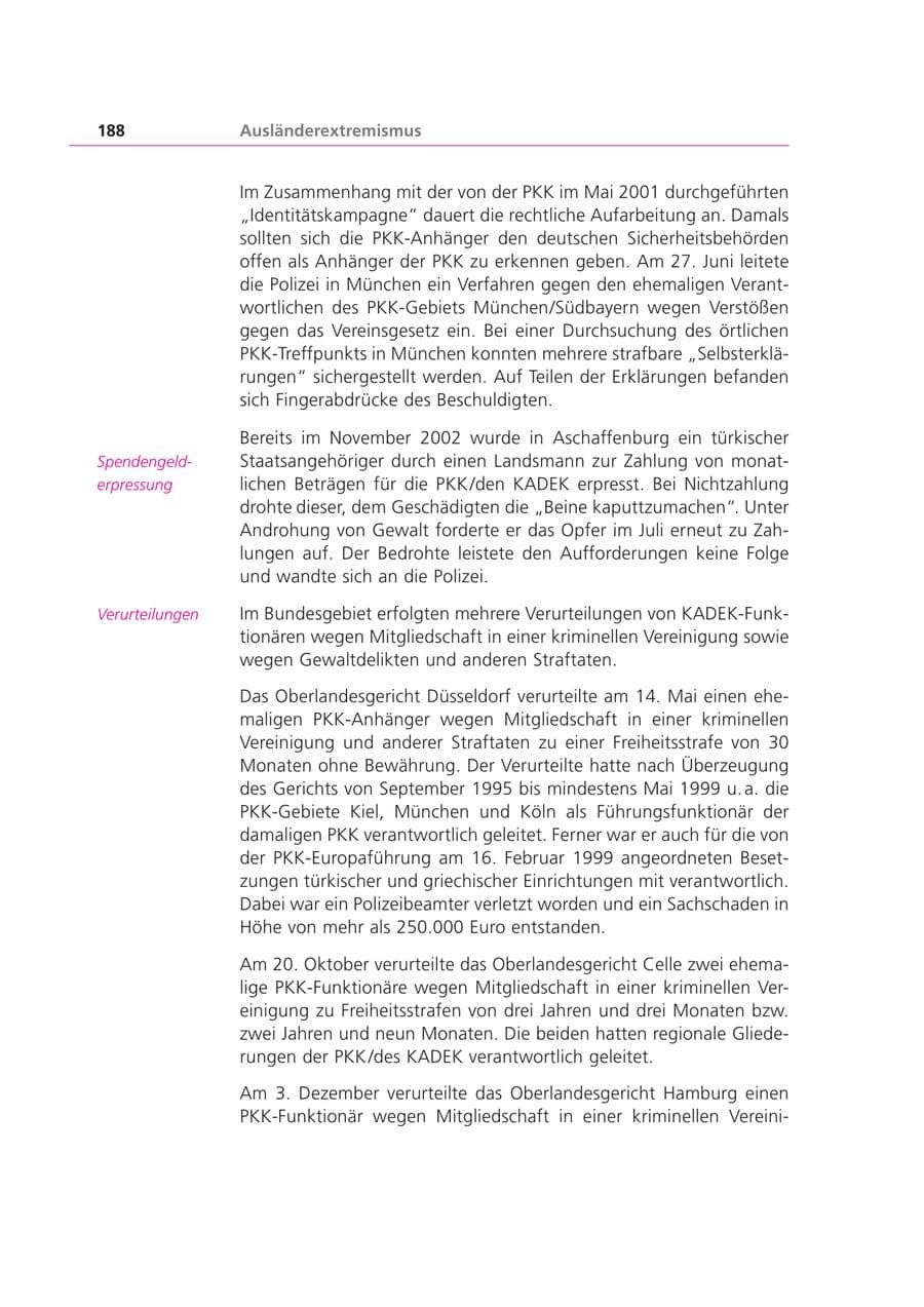 Seite 188 des Verfassungsschutzbericht 2003 Bayern
