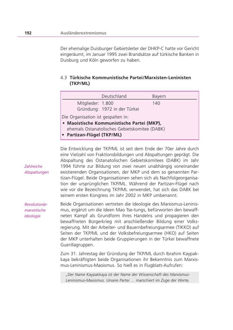 Seite 192 des Verfassungsschutzbericht 2003 Bayern