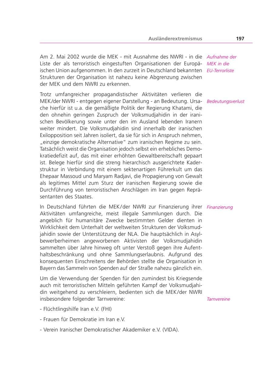 Seite 197 des Verfassungsschutzbericht 2003 Bayern