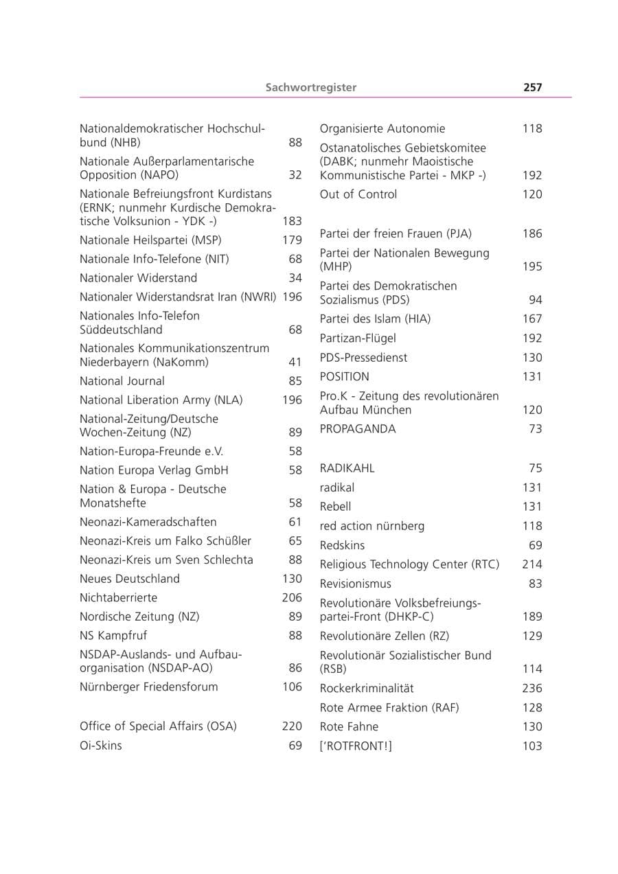 Seite 257 des Verfassungsschutzbericht 2003 Bayern