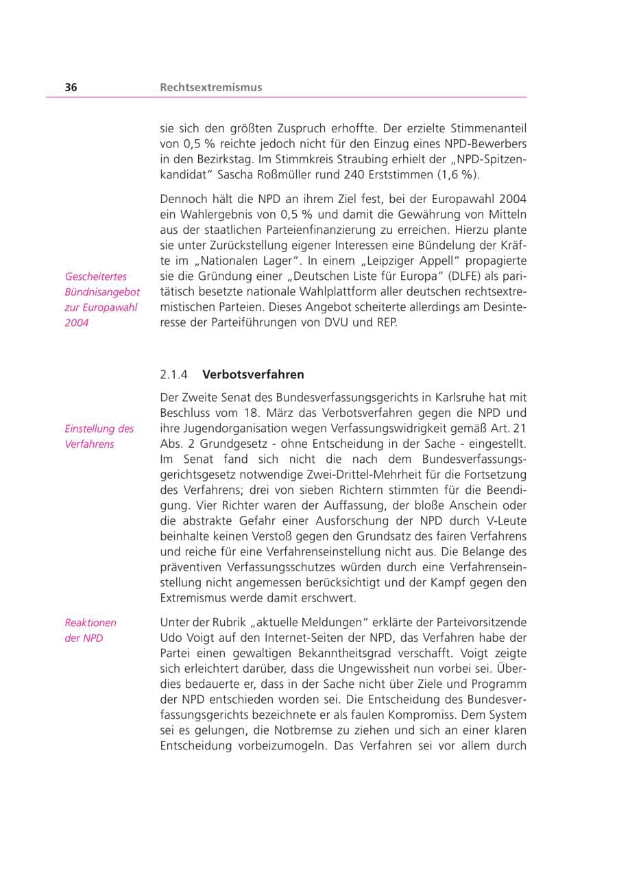 Seite 36 des Verfassungsschutzbericht 2003 Bayern