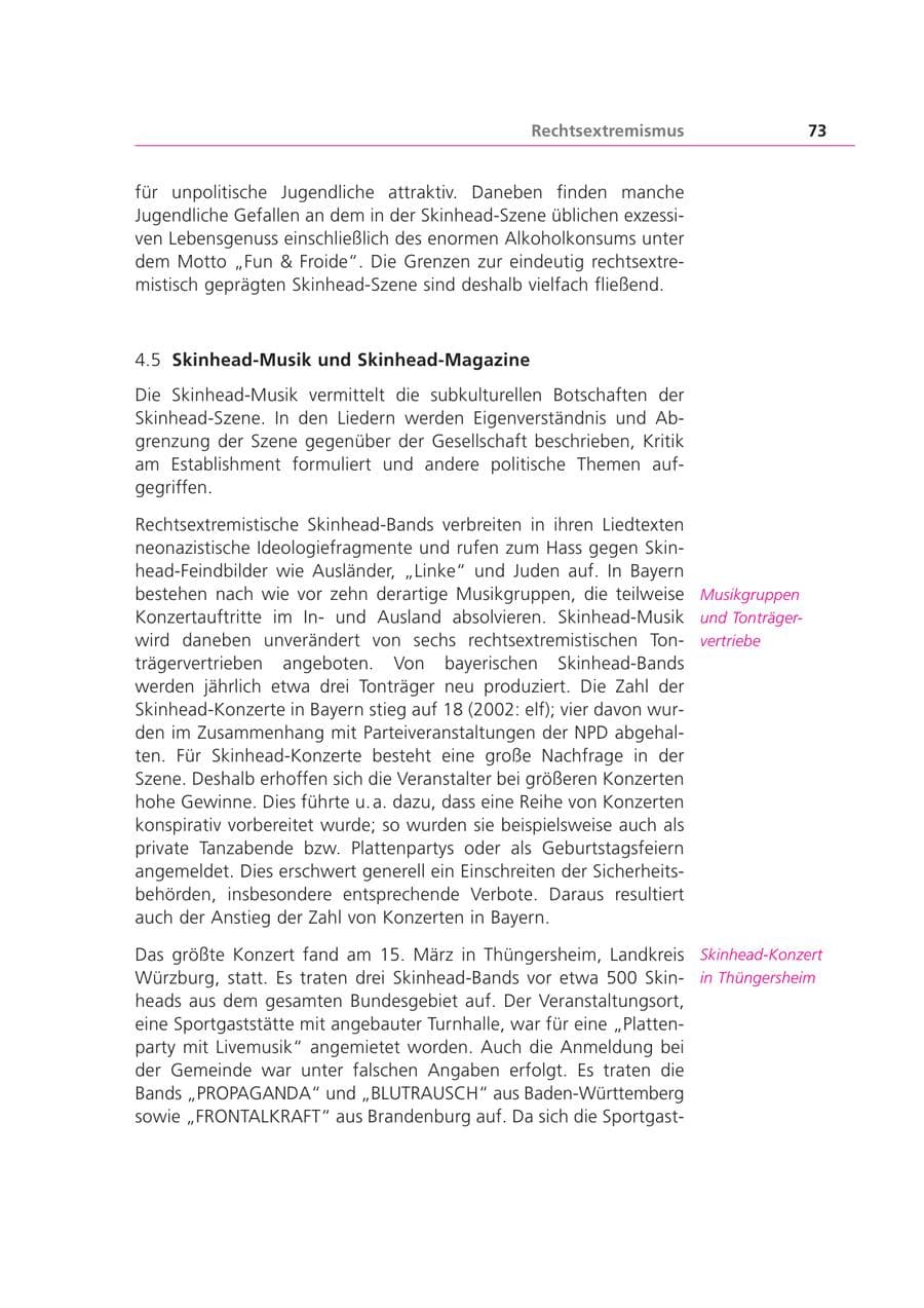 Seite 73 des Verfassungsschutzbericht 2003 Bayern