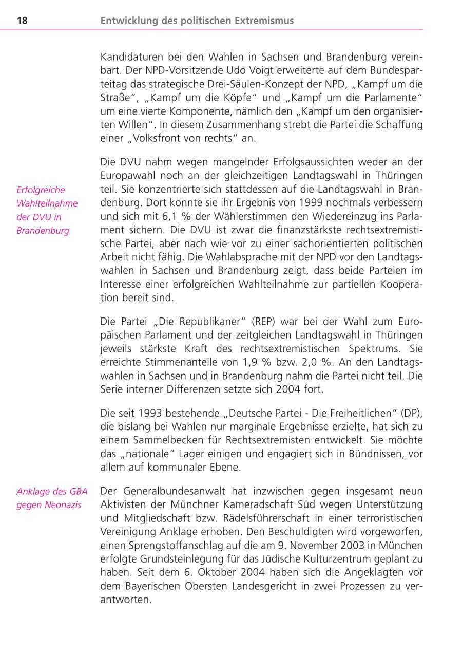 Seite 18 des Verfassungsschutzbericht 2004 Bayern