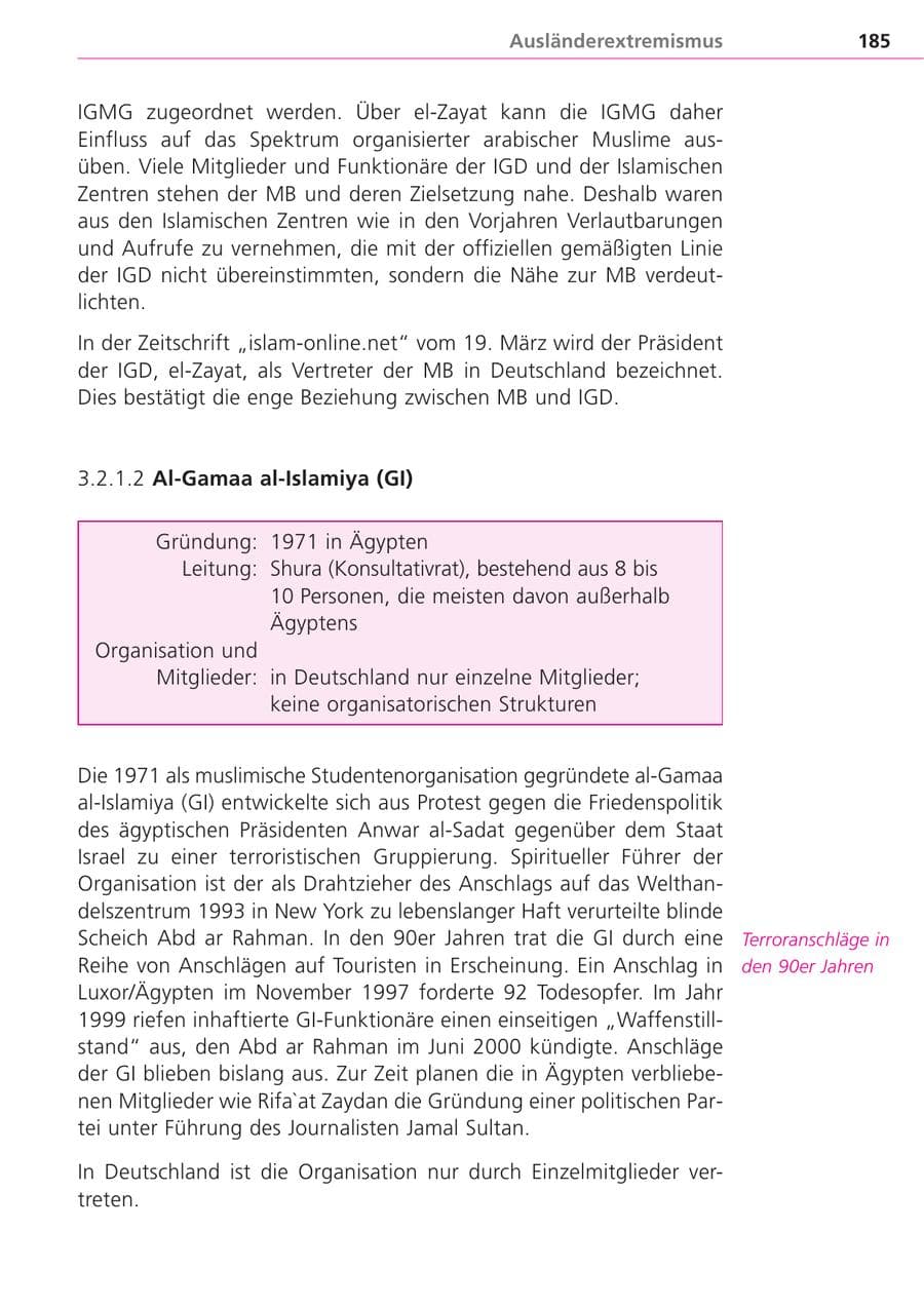 Seite 185 des Verfassungsschutzbericht 2004 Bayern