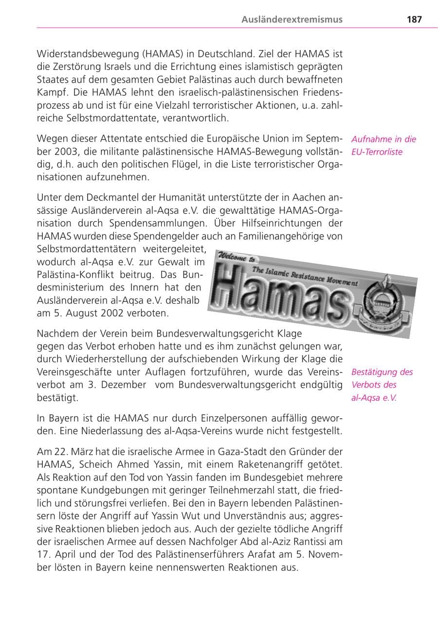 Seite 187 des Verfassungsschutzbericht 2004 Bayern