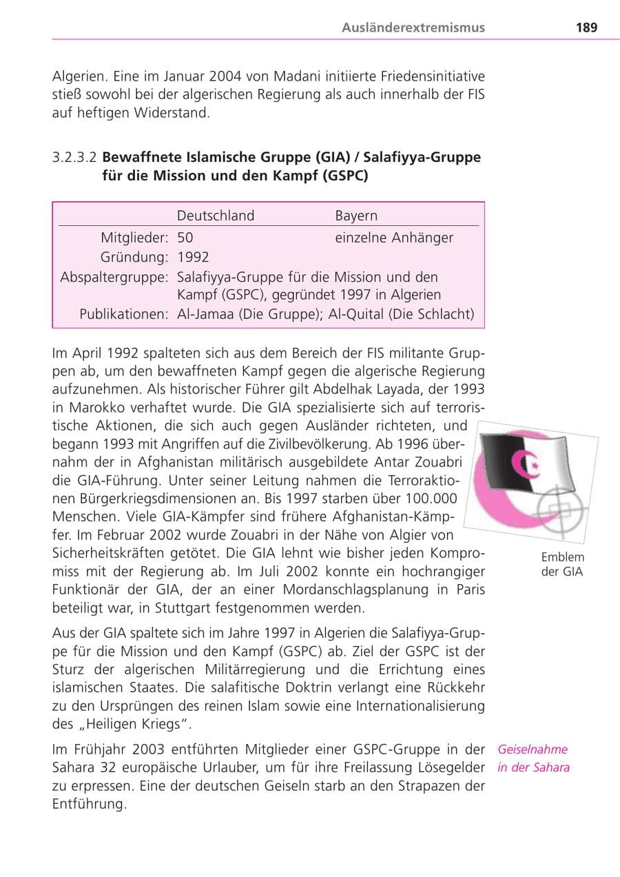 Seite 189 des Verfassungsschutzbericht 2004 Bayern