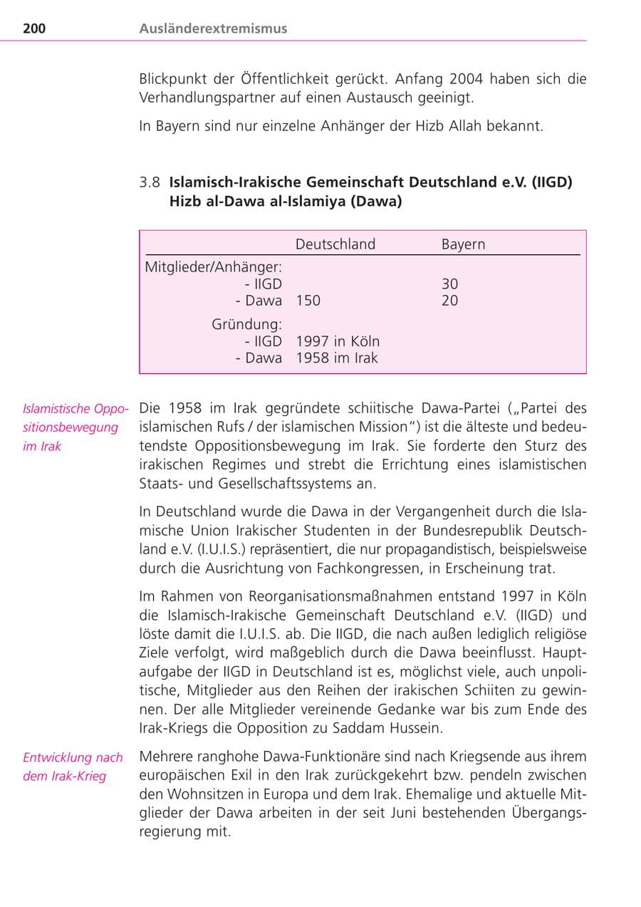 Seite 200 des Verfassungsschutzbericht 2004 Bayern