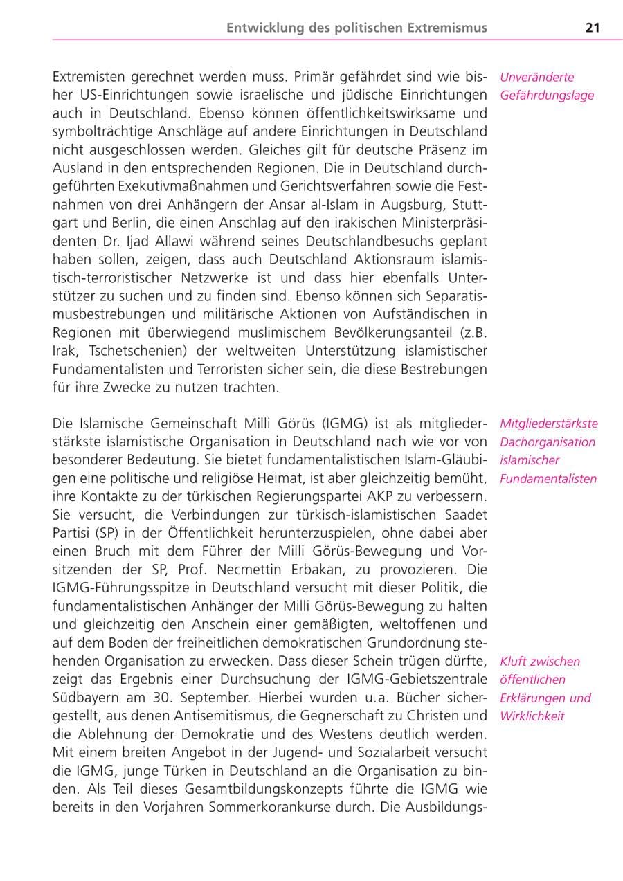 Seite 21 des Verfassungsschutzbericht 2004 Bayern