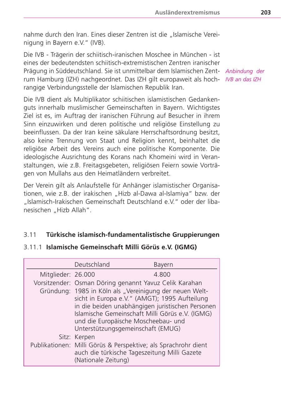 Seite 203 des Verfassungsschutzbericht 2004 Bayern