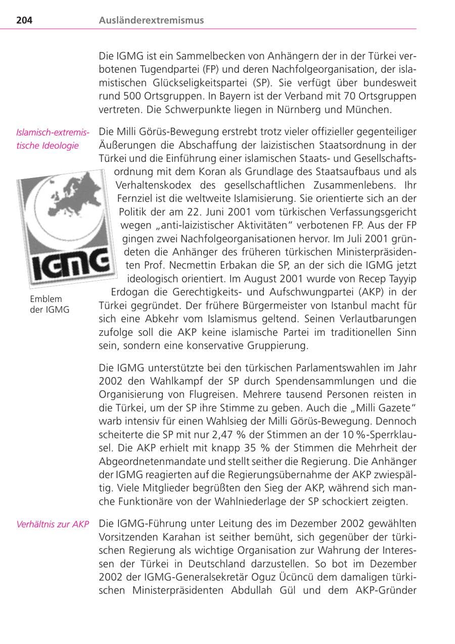 Seite 204 des Verfassungsschutzbericht 2004 Bayern