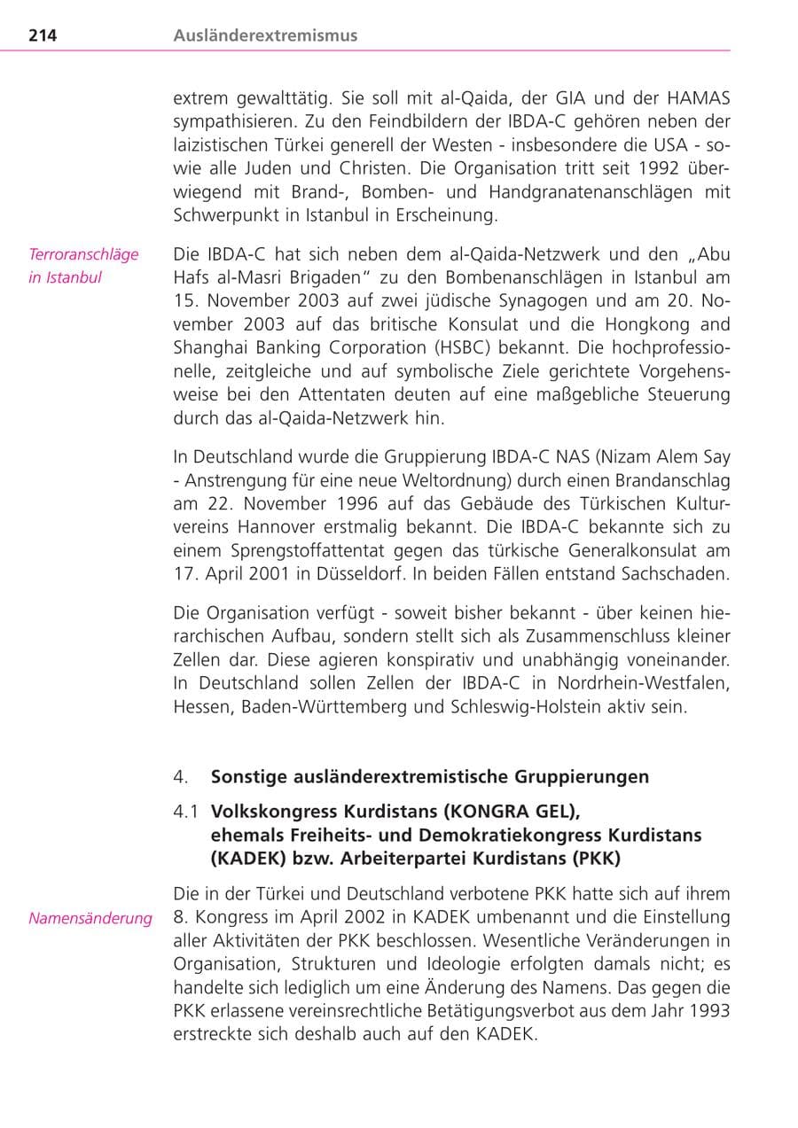 Seite 214 des Verfassungsschutzbericht 2004 Bayern
