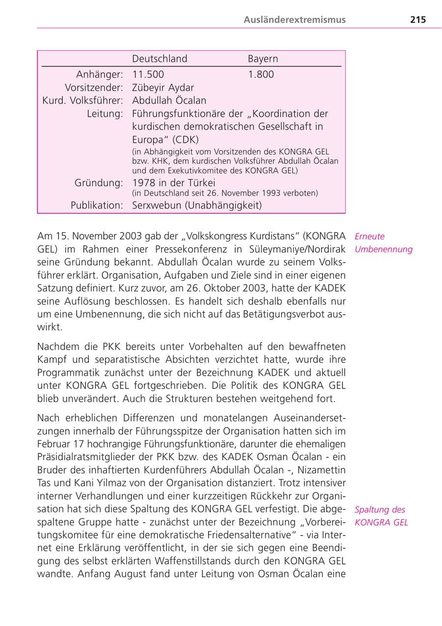 Seite 215 des Verfassungsschutzbericht 2004 Bayern