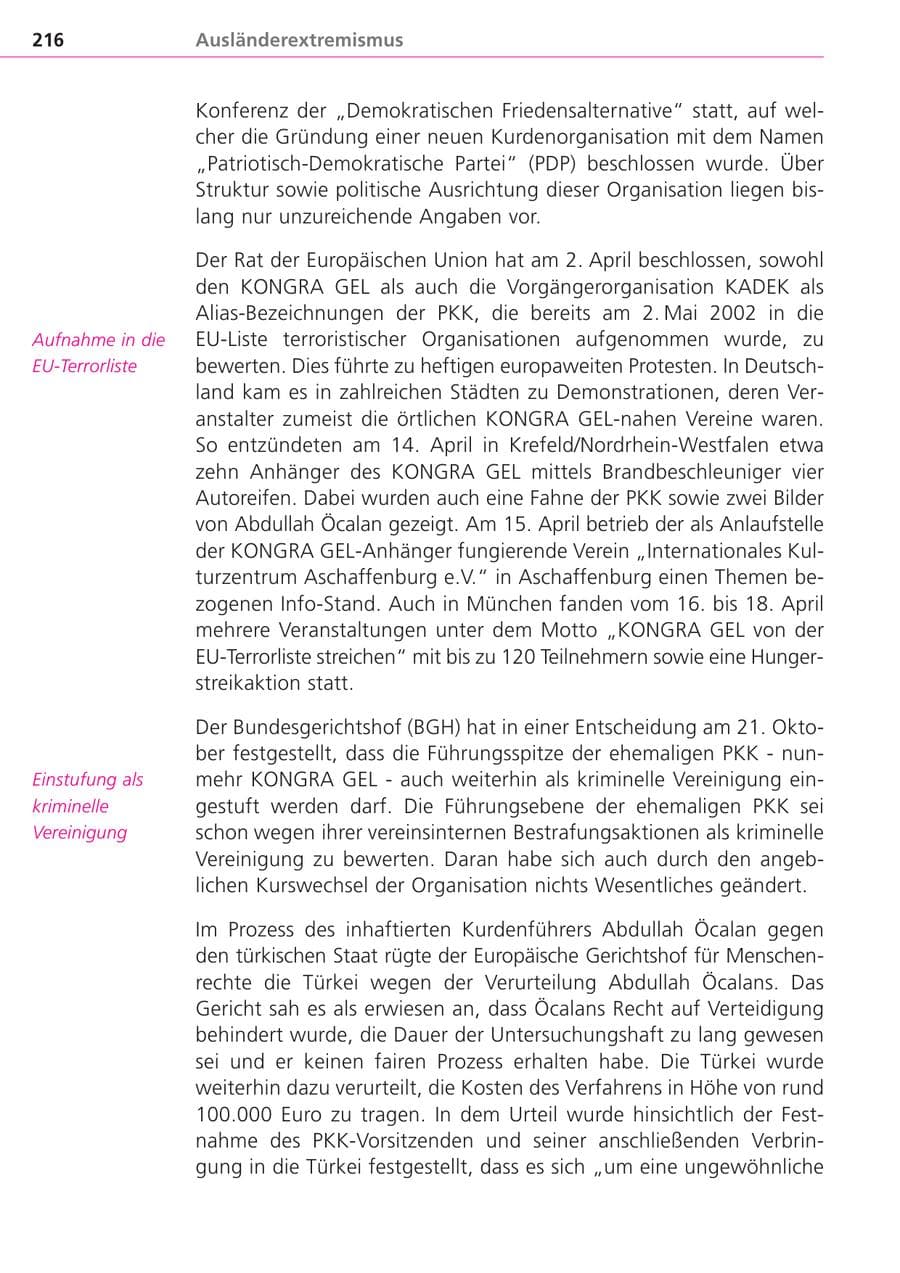 Seite 216 des Verfassungsschutzbericht 2004 Bayern