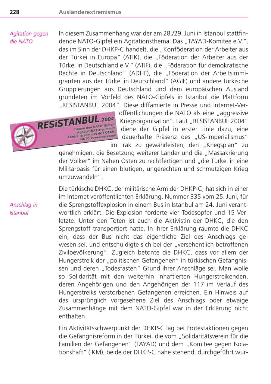 Seite 228 des Verfassungsschutzbericht 2004 Bayern