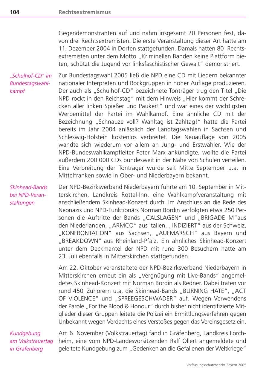 Seite 104 des Verfassungsschutzbericht 2005 Bayern