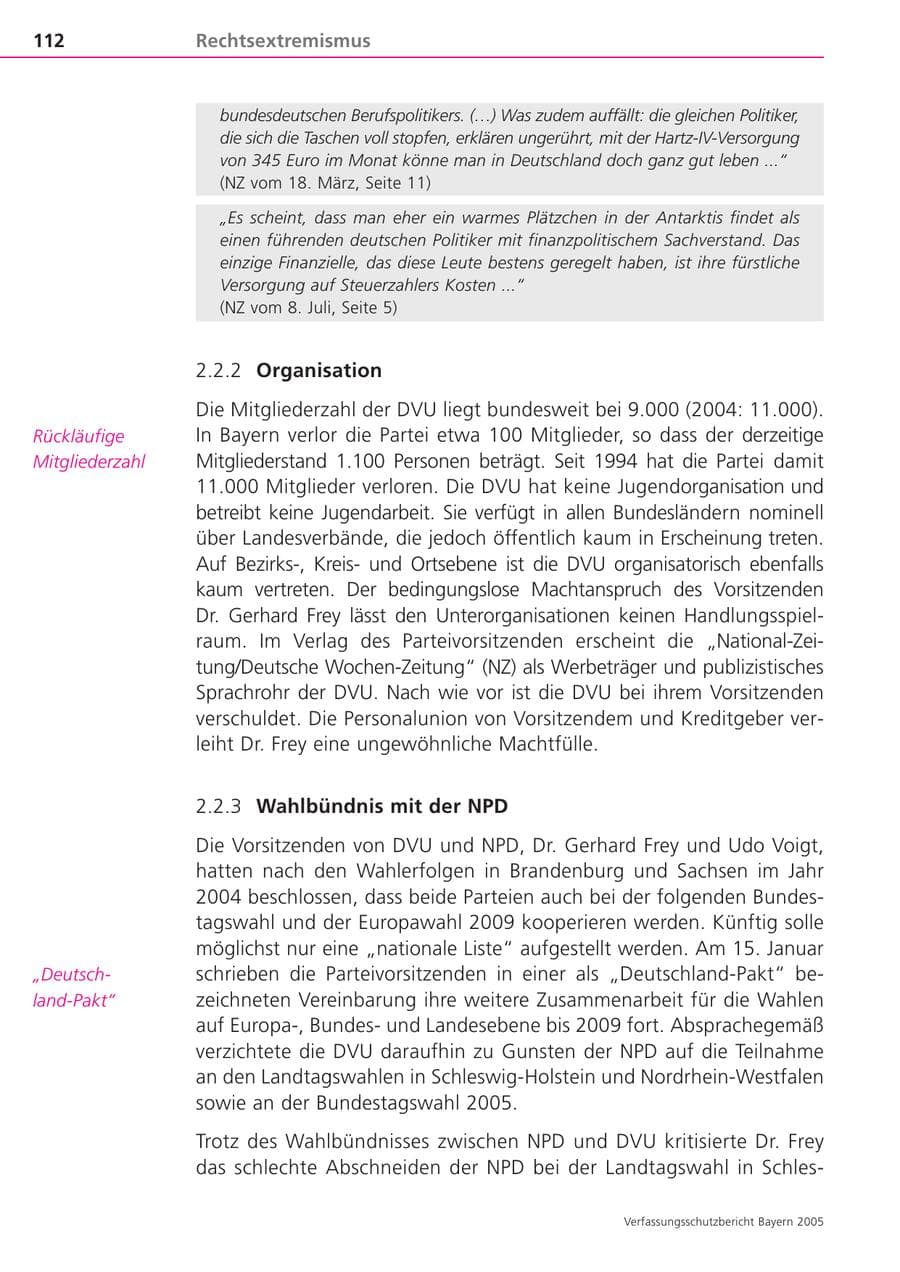 Seite 112 des Verfassungsschutzbericht 2005 Bayern