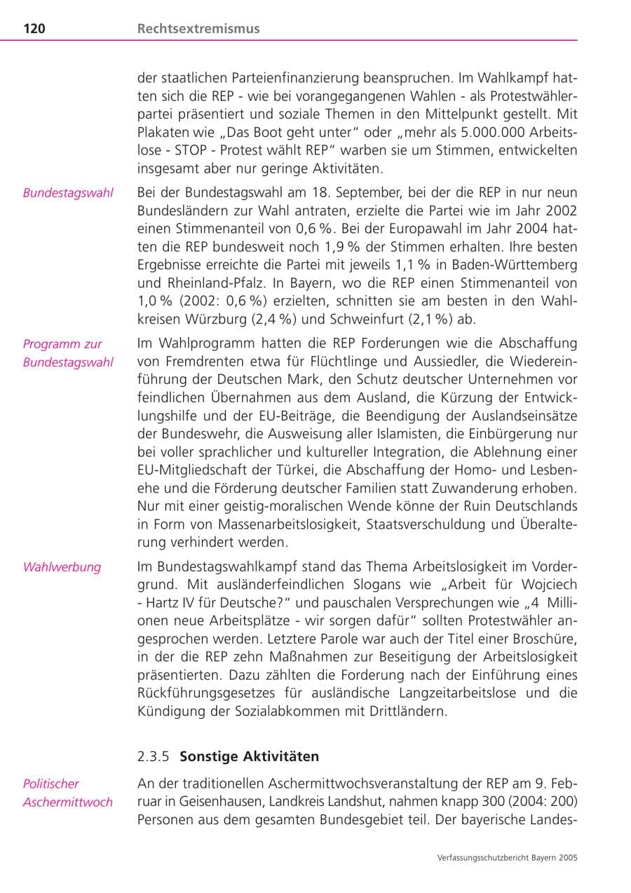 Seite 120 des Verfassungsschutzbericht 2005 Bayern