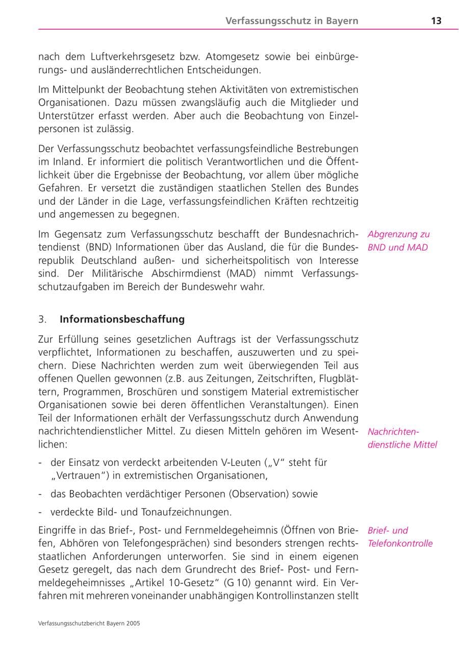 Seite 13 des Verfassungsschutzbericht 2005 Bayern