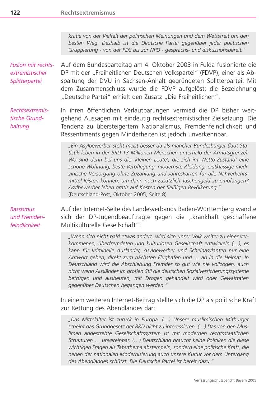Seite 122 des Verfassungsschutzbericht 2005 Bayern