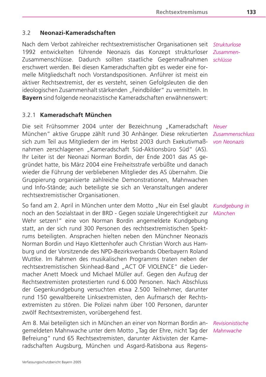 Seite 133 des Verfassungsschutzbericht 2005 Bayern