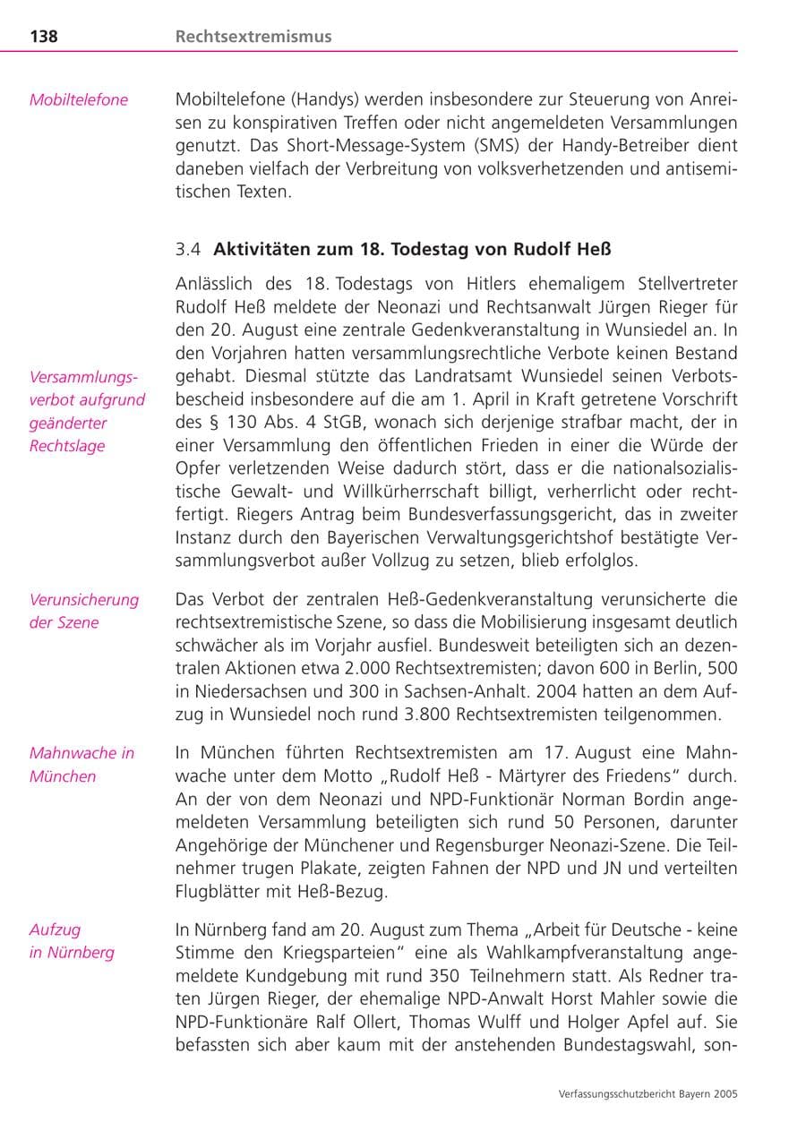 Seite 138 des Verfassungsschutzbericht 2005 Bayern