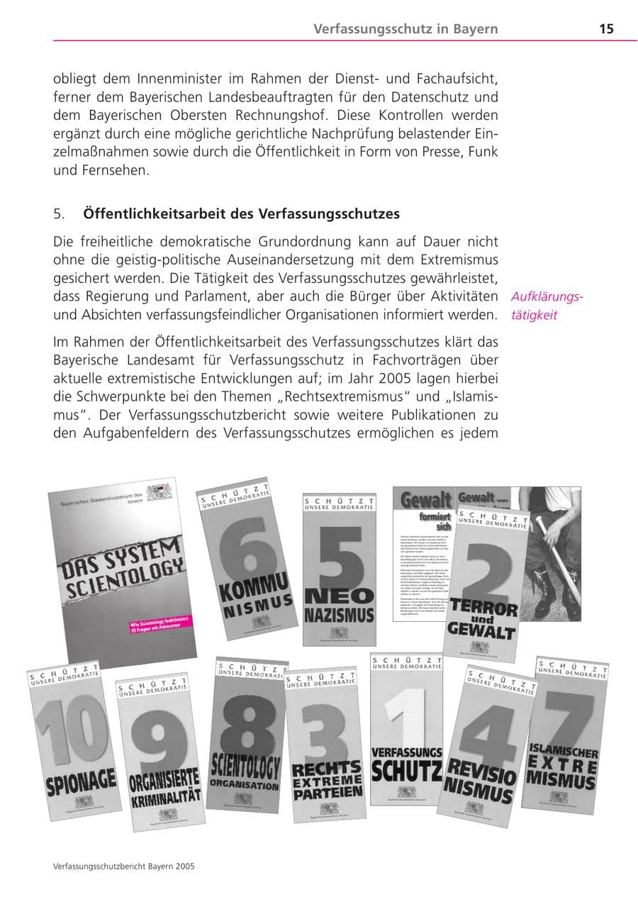 Seite 15 des Verfassungsschutzbericht 2005 Bayern