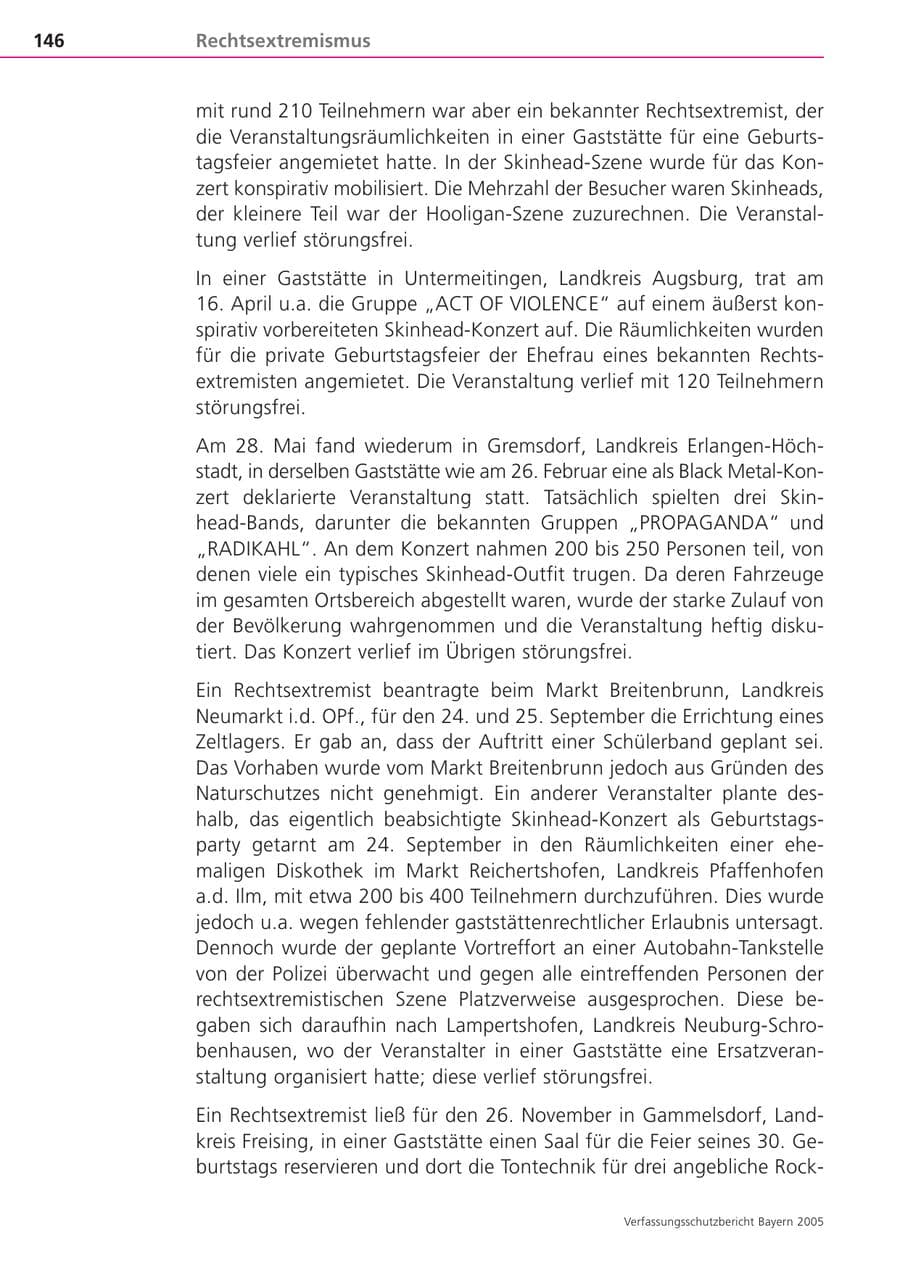 Seite 146 des Verfassungsschutzbericht 2005 Bayern